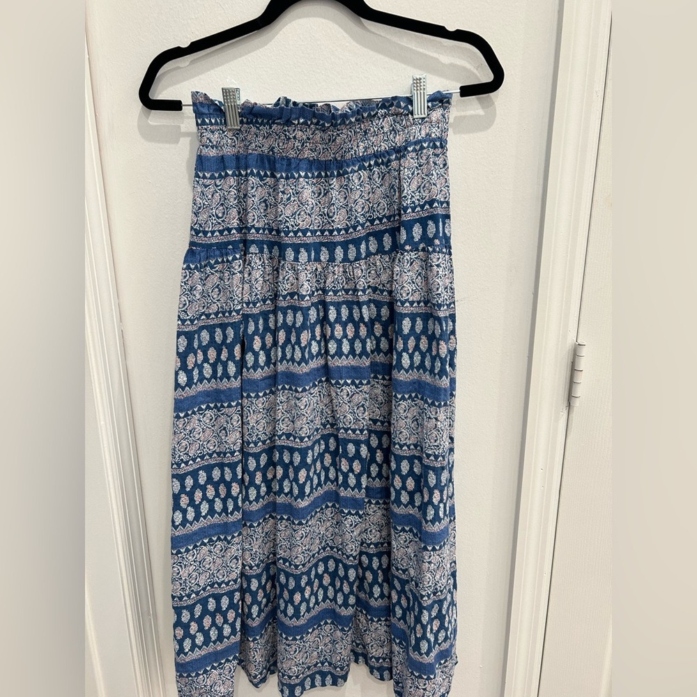 Easel Blue Boho Maxi Smocked Ruffle Skirt Size Medium